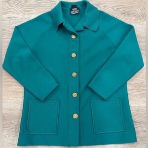 Vintage Hedy Knits of California Teal Knit Jacket Gold Buttons Size‎ L